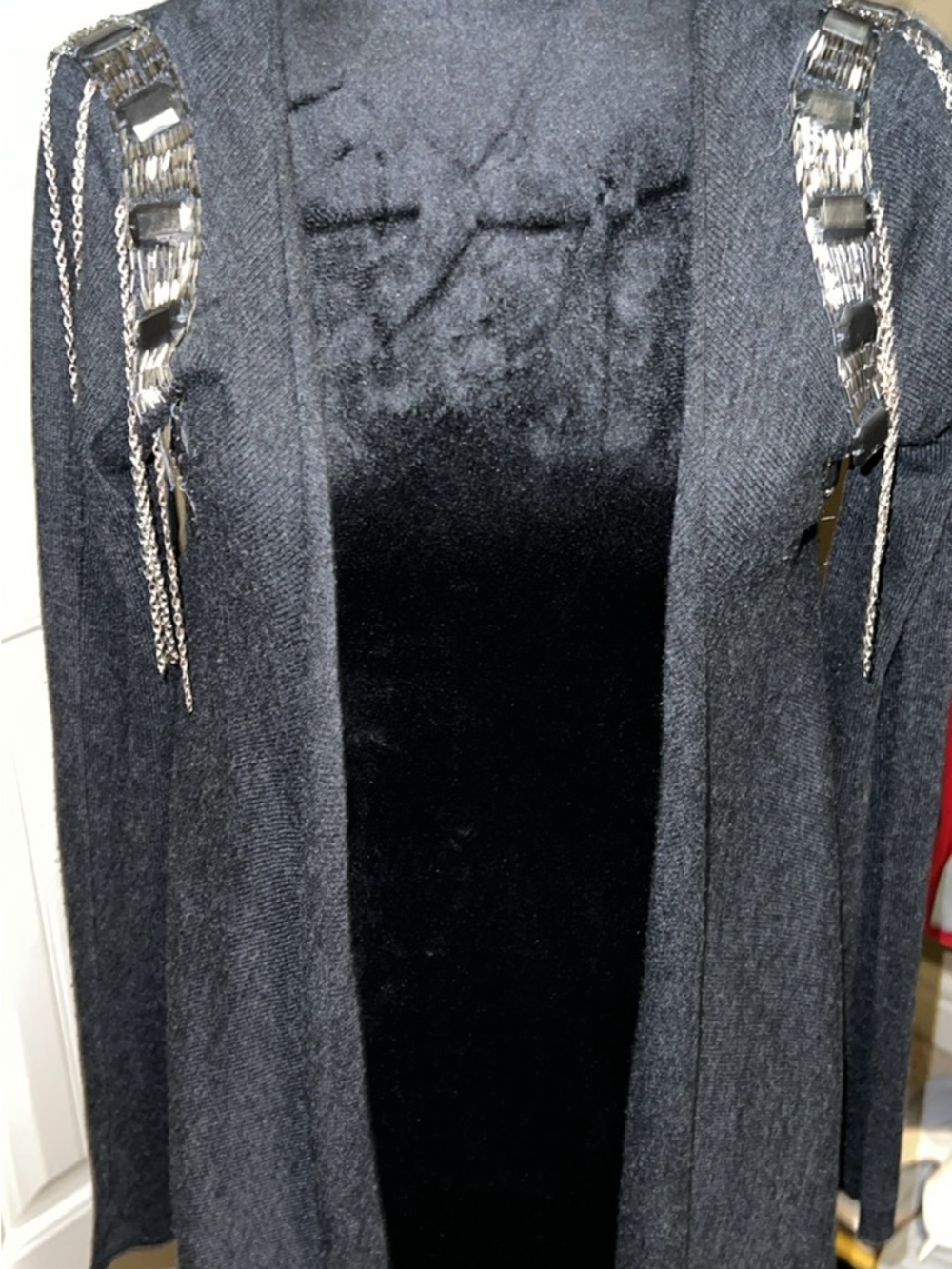 Embellished Open-Front Cardigan in Charcoal
